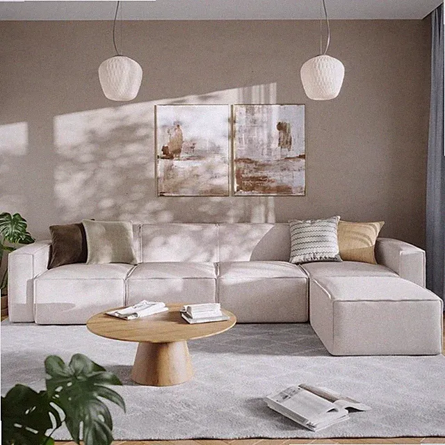 Pemberly Row 5 Piece Modular Sectional Sofa with Ottoman in Cream