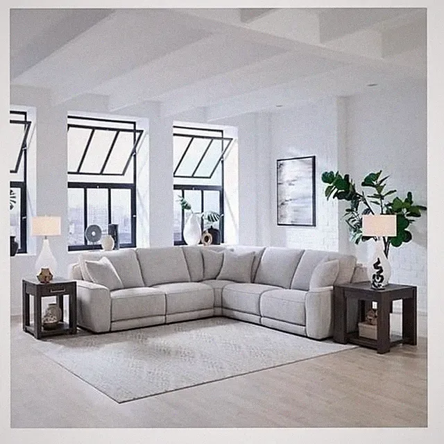 Pemberly Row 5 Piece Power Reclining Sectional Sofa in Smoke Gray Fabric