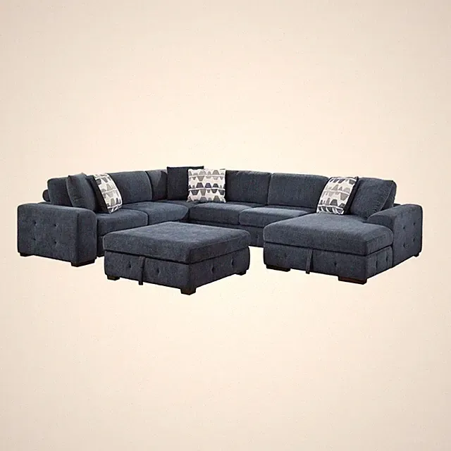 Pemberly Row 5-Piece Sectional with Right Chaise Ottoman & Pull-Out Bed in Gray