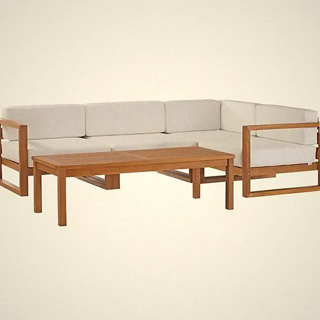 Pemberly Row 5-Piece Teak Wood Patio Sectional Sofa Set in Natural and White
