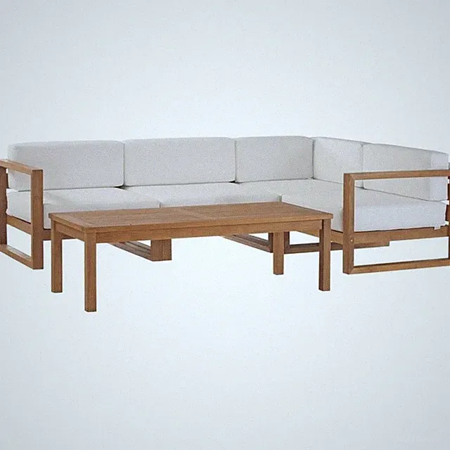 Pemberly Row 5-Piece Teak Wood Patio Sectional Sofa Set in Natural and White