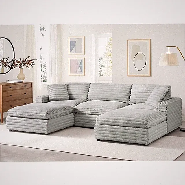 Pemberly Row 5-piece XL Chofa Sectional in Plush Gray Cord-like Fabric