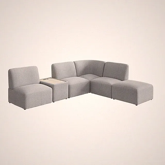Pemberly Row 5 Seat L Shaped Sectional With Charging Station in Fog Fabric