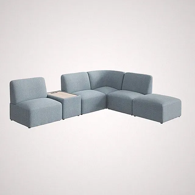 Pemberly Row 5 Seat L Shaped Sectional With Charging Station in Mist Fabric