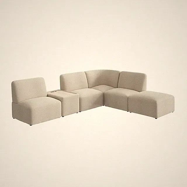 Pemberly Row 5 Seat L Shaped Sectional With Charging Station in Oat Fabric