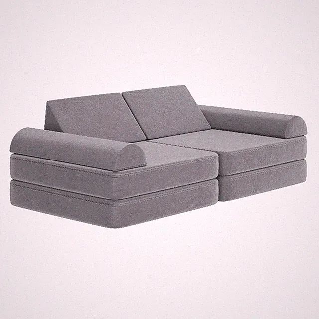 Pemberly Row 56" Foam Modular Kids Play Couch with 6 Sectional Sofa Pieces-Gray