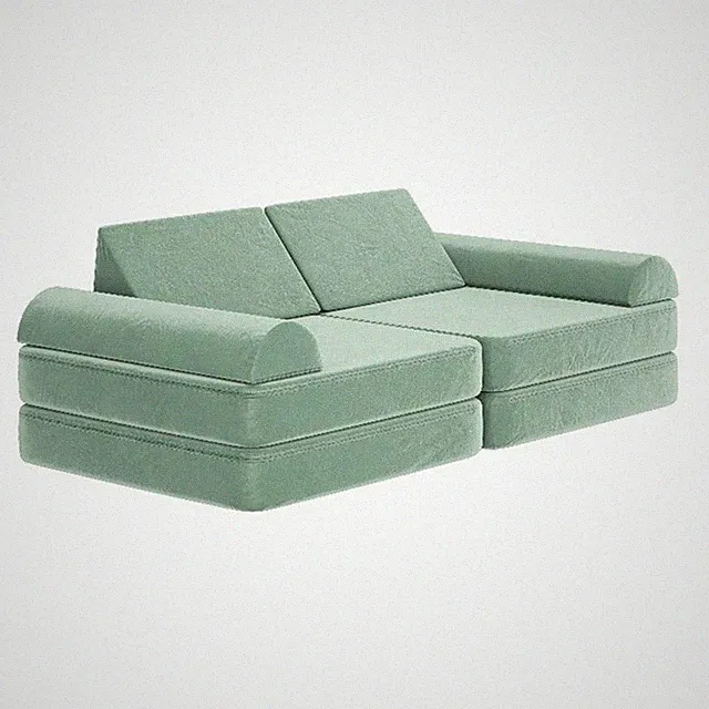 Pemberly Row 56" Foam Modular Kids Play Couch with 6 Sectional Sofa Pieces-Sage