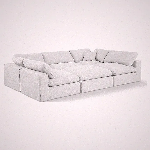 Pemberly Row 6-Pc Modular Sectional in White Linen Fabric w/ Cushions