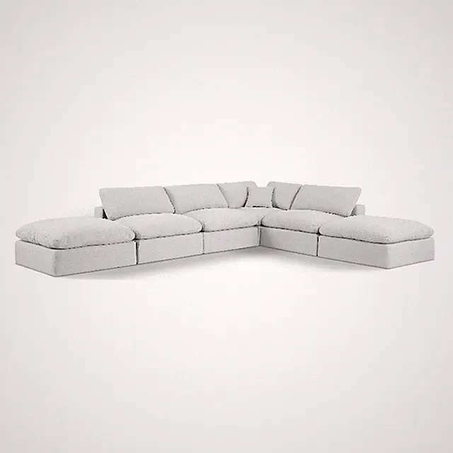 Pemberly Row 6-Pc Modular Sectional Sofa in White Linen Textured Fabric