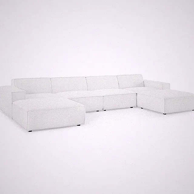 Pemberly Row 6-Piece Fabric Sectional Sofa in White with French Piping