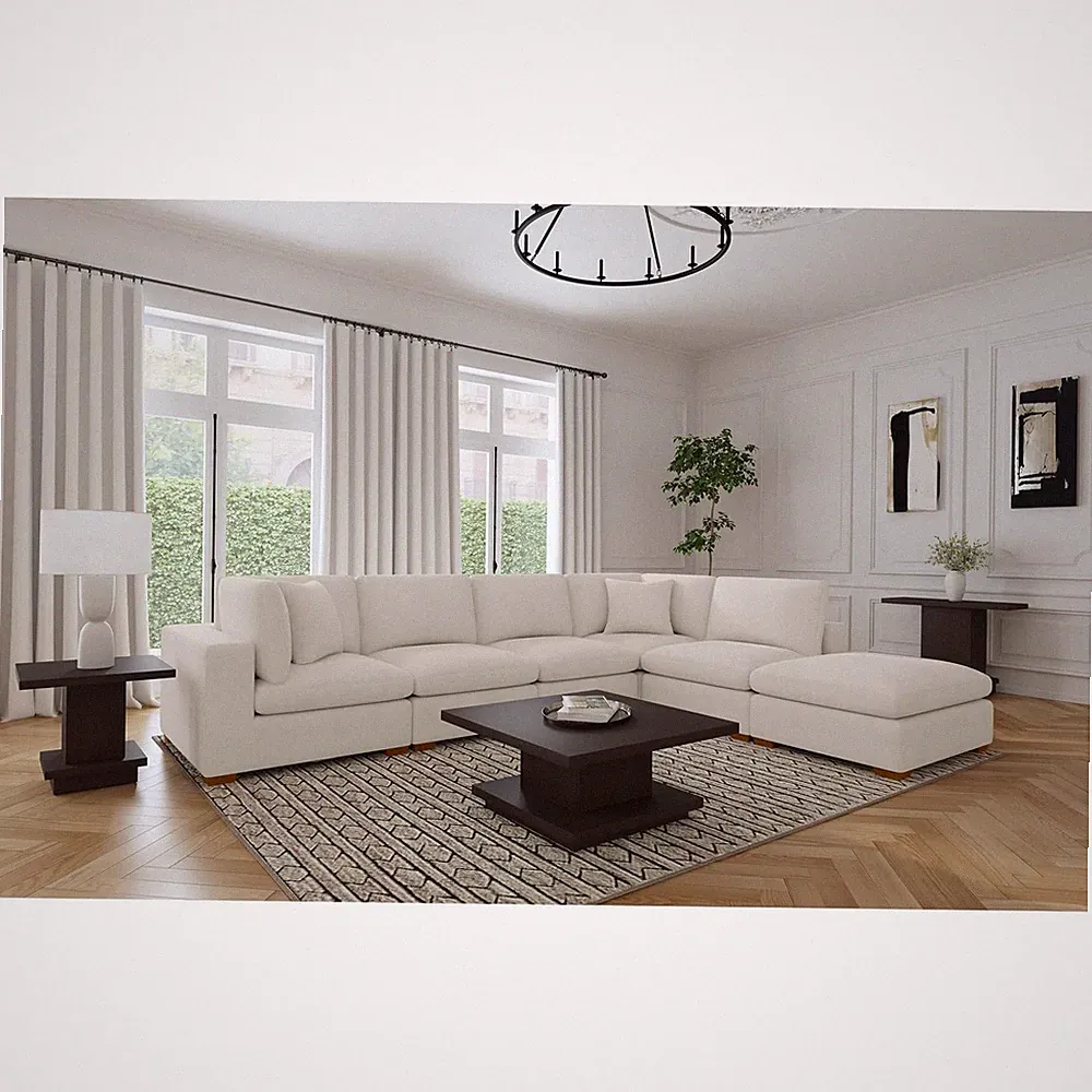 Pemberly Row 6-piece Fabric Upholstered Modular Sectional Sofa Ivory