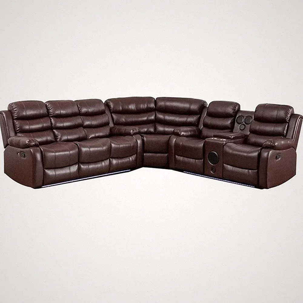 Pemberly Row 6-Seater L-Shape Reclining Sectional Sofa in Brown Faux Leather