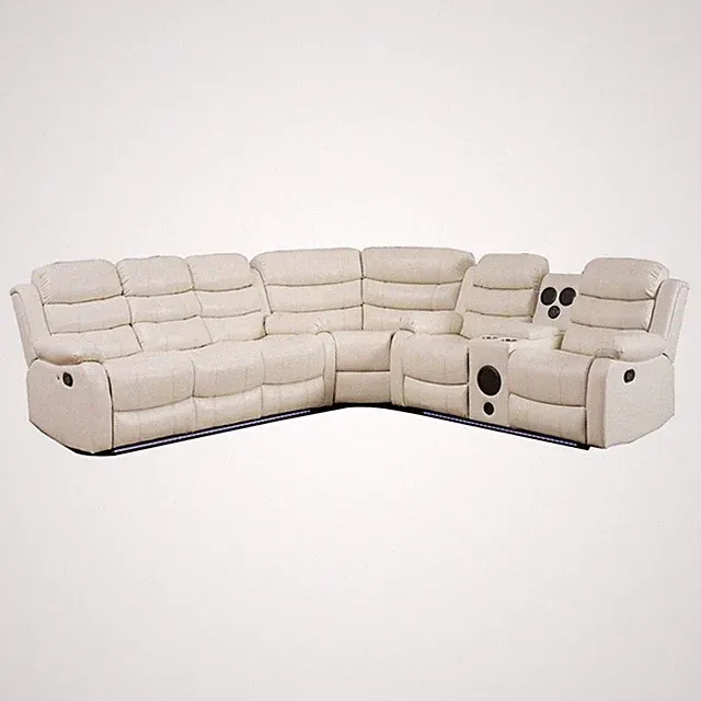 Pemberly Row 6-Seater L-Shape Reclining Sectional Sofa in White Faux Leather
