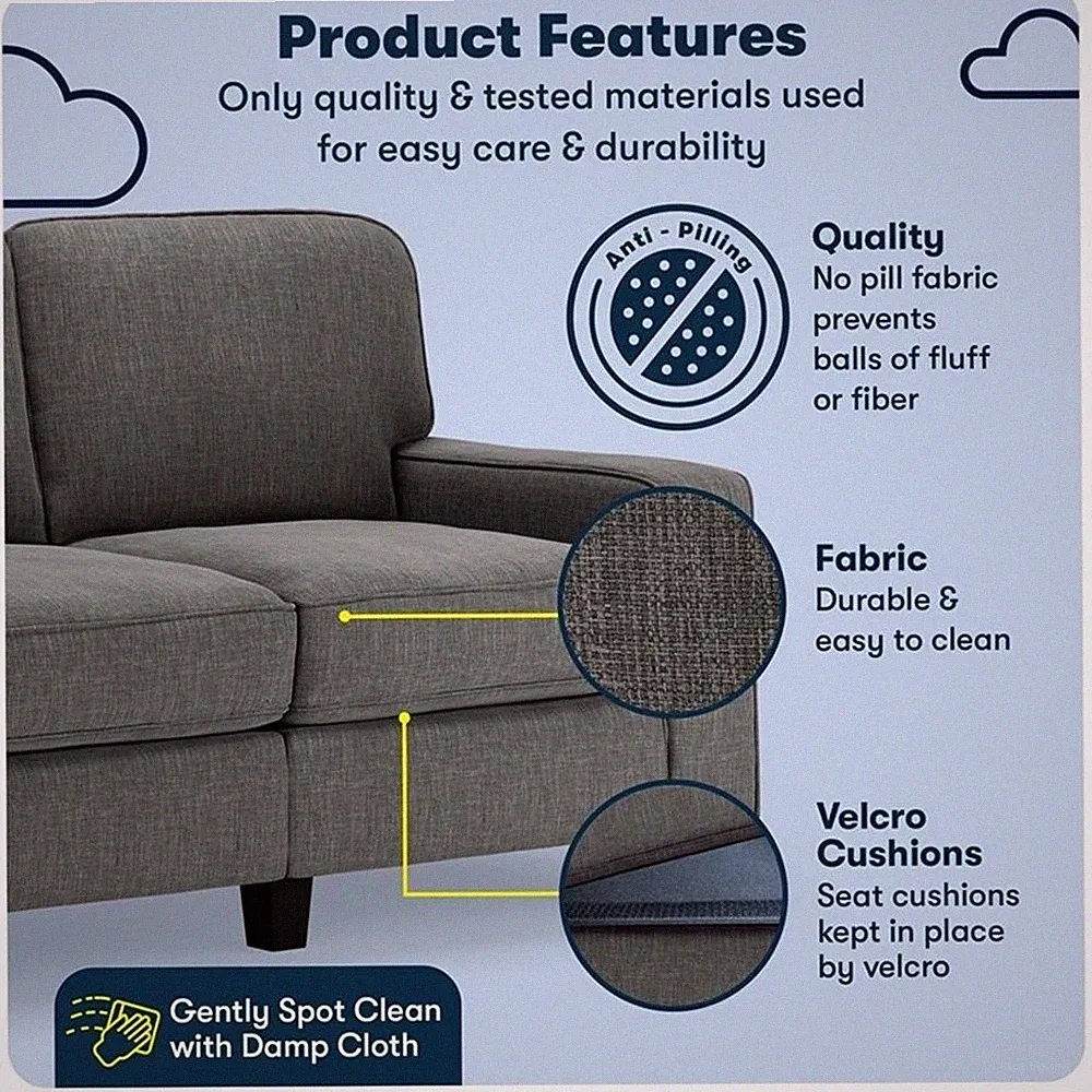 Pemberly Row 61" Track Arm Sofa Loveseat with Removable Covers Gray