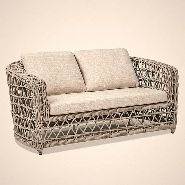 Pemberly Row 63.5" Woven Frame Barrel Deep Seating Patio Loveseat in Oat Beige