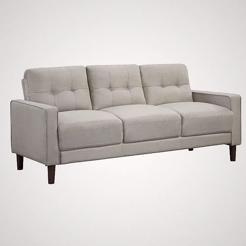 Pemberly Row 77 Inch Sofa with Grid Tufted Back and Track Arms in Beige