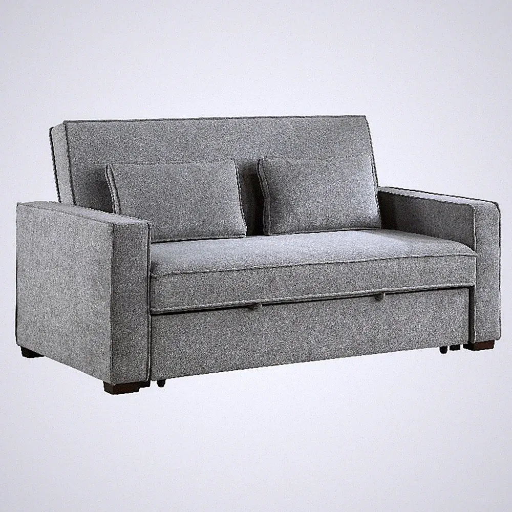 Pemberly Row 77 Inch Sofa with Pull Out Bed in Gray Polyester 2 Pillows