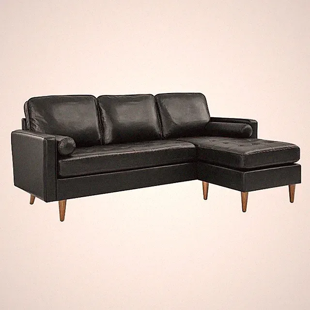 Pemberly Row 78" Modern Style Leather Apartment Sectional Sofa in Black