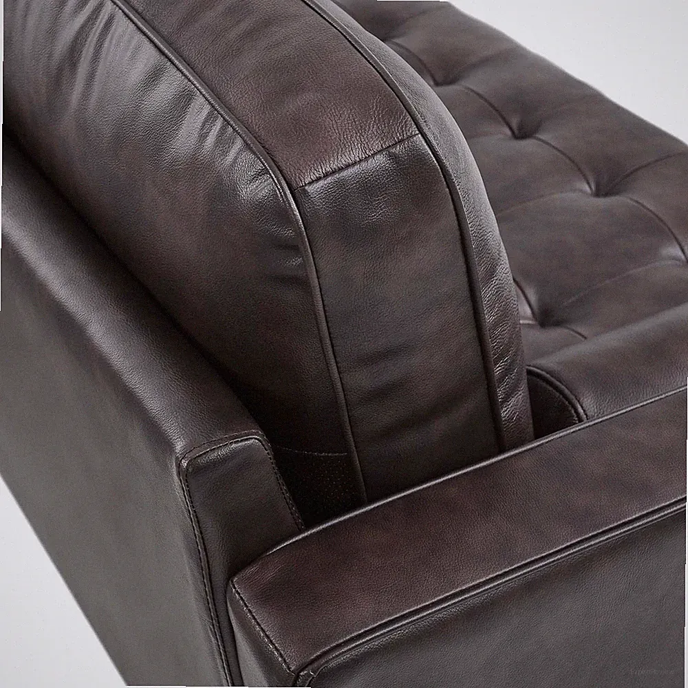 Pemberly Row 78" Modern Style Leather Apartment Sectional Sofa in Brown