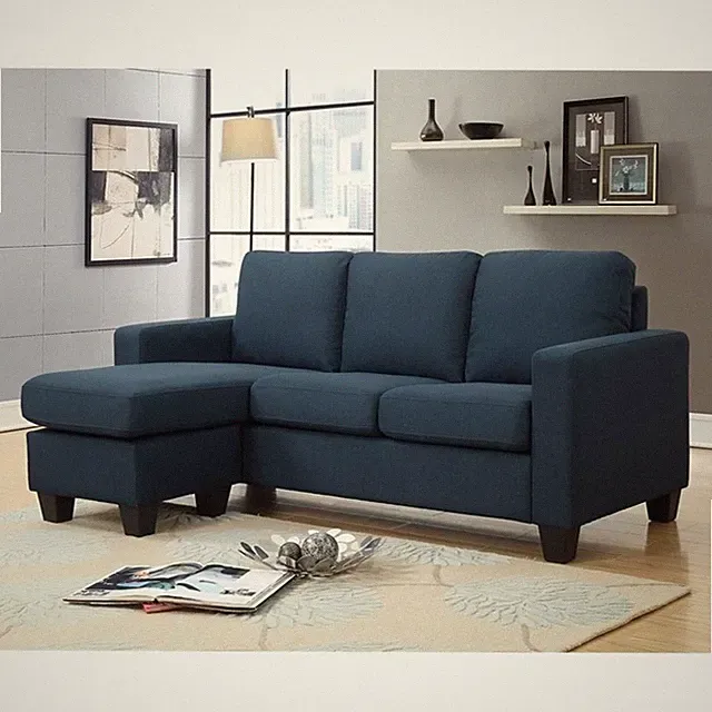 Pemberly Row 78" Reversible Chaise Sectional Sofa in Blue Polyester