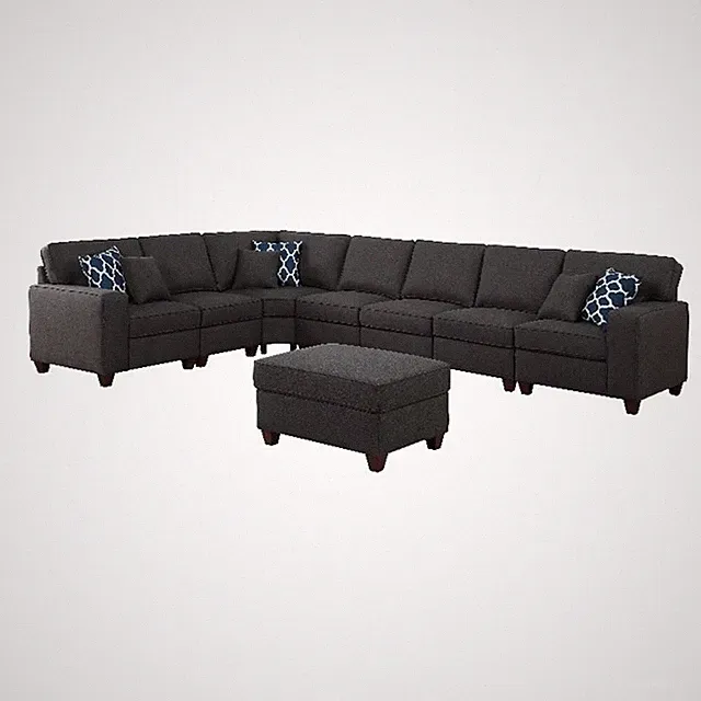 Pemberly Row 8-Piece Upholstered Fabric Sectional with Ottoman in Gray