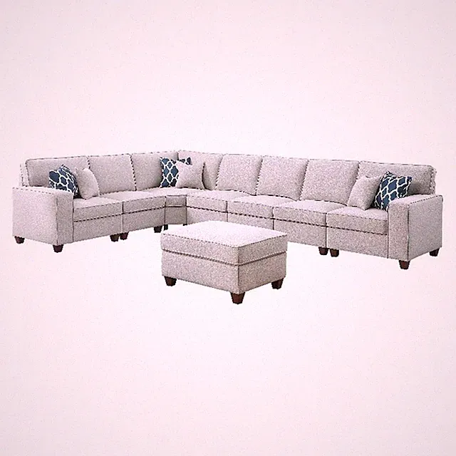 Pemberly Row 8-Piece Upholstered Fabric Sectional with Ottoman in Light Gray