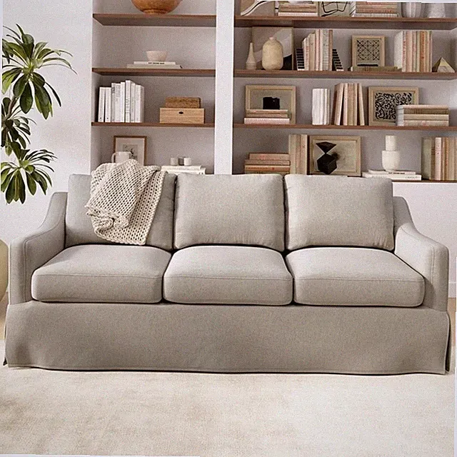 Pemberly Row 80W Sofa With Removable Slipcover in Sand Basketweave Fabric