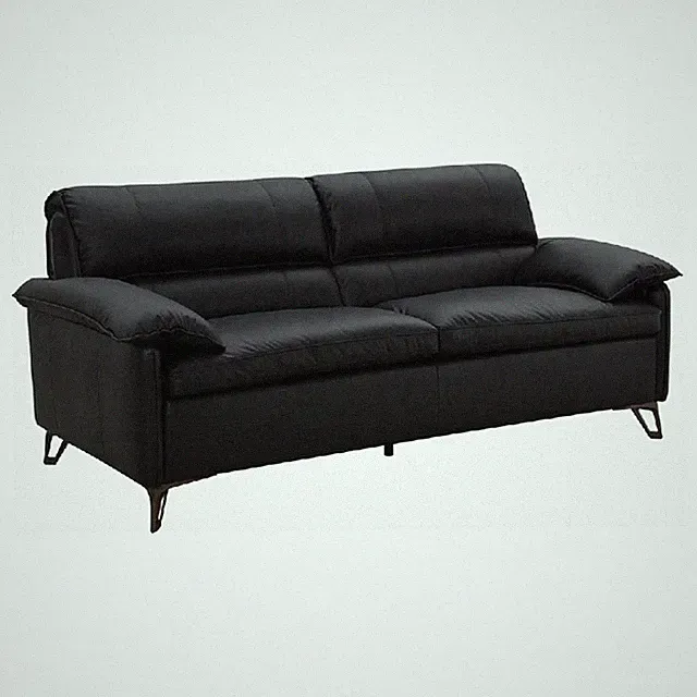 Pemberly Row 83 Inch Sofa in Sleek Black Top Grain Leather Bronze Metal