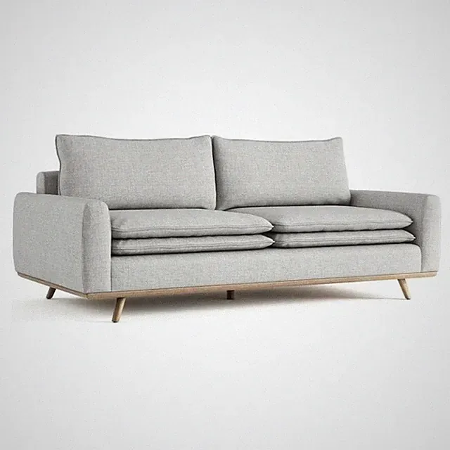 Pemberly Row 83" Sofa with Feather Blend Pillow in Gray Fabric & Oak Brown Wood