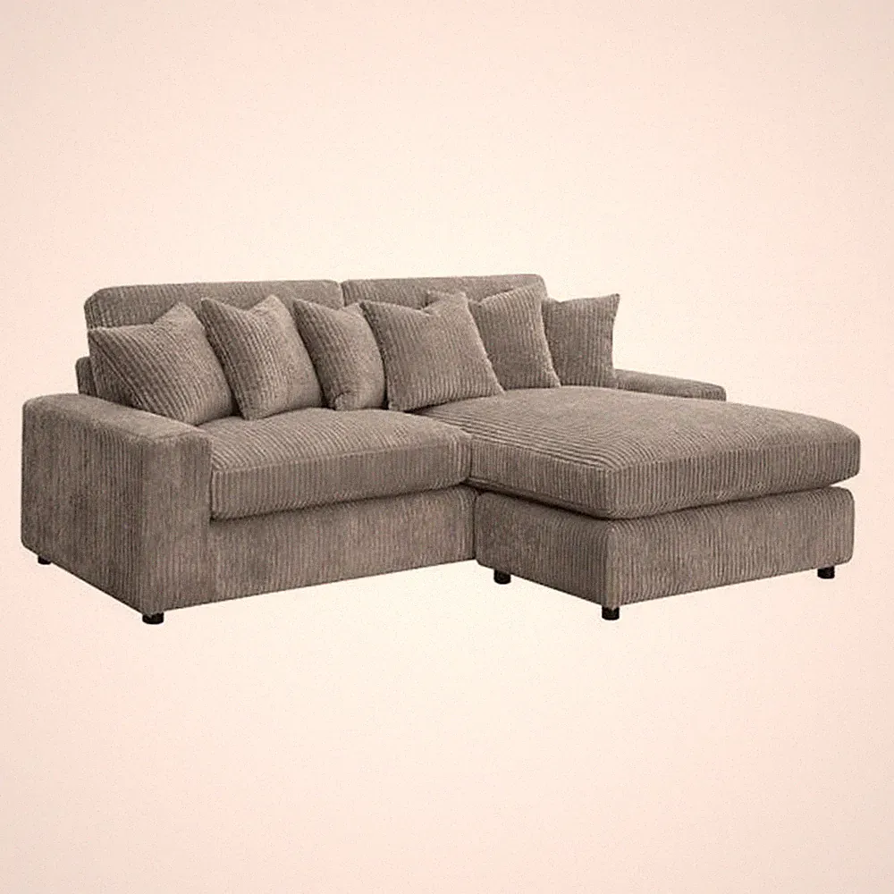Pemberly Row 84" L Shape Sectional Sofa w/ 6 Pillows in Gray Corduroy Upholstery
