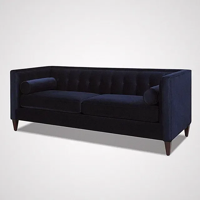 Pemberly Row 84" Tufted Tuxedo Sofa with Double Cushion in Dark Navy Blue