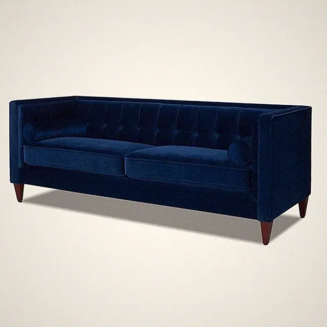 Pemberly Row 84" Tufted Tuxedo Sofa with Double Cushion in Navy Blue