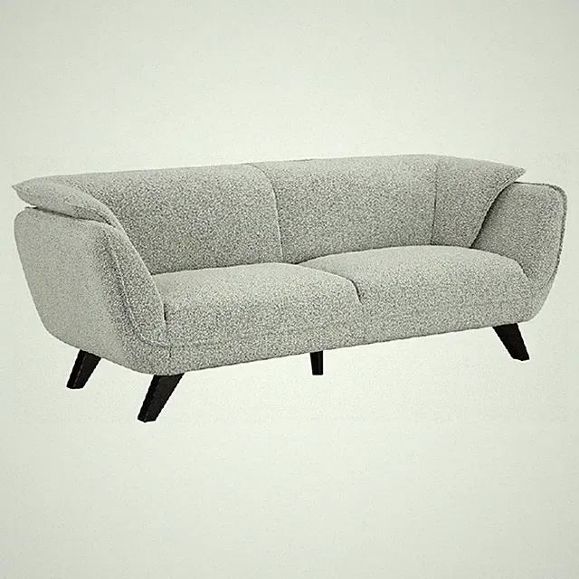 Pemberly Row 86 Inch Sofa Rounded Back in Light Gray Boucle Solid Pine Wood
