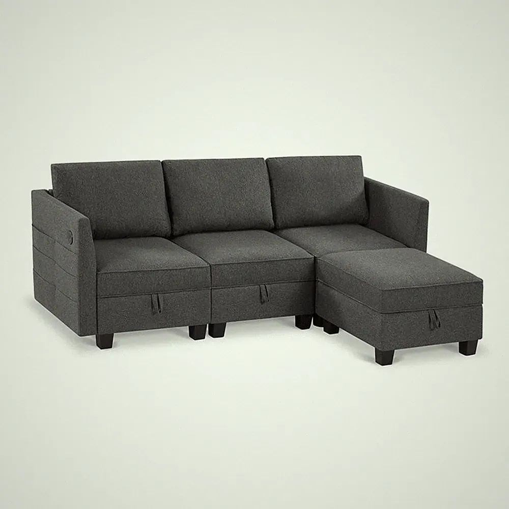 Pemberly Row 86" Modular 4-Piece Storage Sectional Sofa in Soapstone Gray