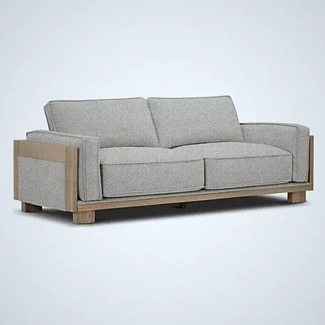 Pemberly Row 93" Sofa in Light Brown Fabric w/ Reversible Feather Fiber Cushions