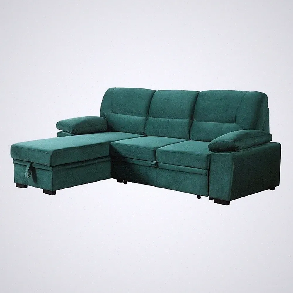 Pemberly Row 98 Inch 2 Piece Sectional Sofa with Pull Out Bed in Green Velvet