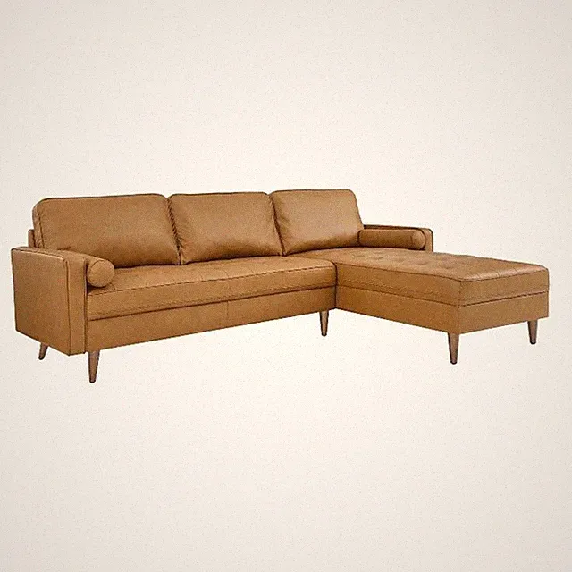 Pemberly Row 98" Modern Style Leather Sectional Sofa in Tan Finish
