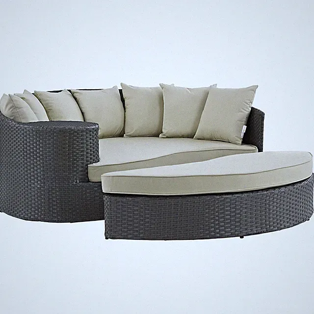 Pemberly Row Aluminum and Rattan Patio Daybed in Canvas/Beige