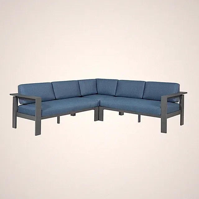 Pemberly Row Aluminum Frame Outdoor Sectional Sofa - Blue Cushions