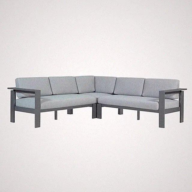 Pemberly Row Aluminum Frame Outdoor Sectional Sofa in Gray Finish