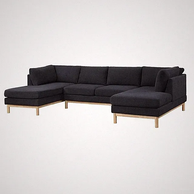 Pemberly Row Black Sherpa Fabric 124" Wide Double Chaise U-Shape Sectional Sofa