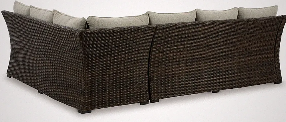 Pemberly Row Brown Outdoor Sectional with Cushion - Set of 3