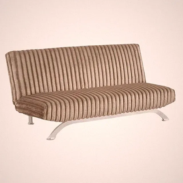 Pemberly Row Channel Tufted Futon Sofa Bed in Taupe with Chrome Legs
