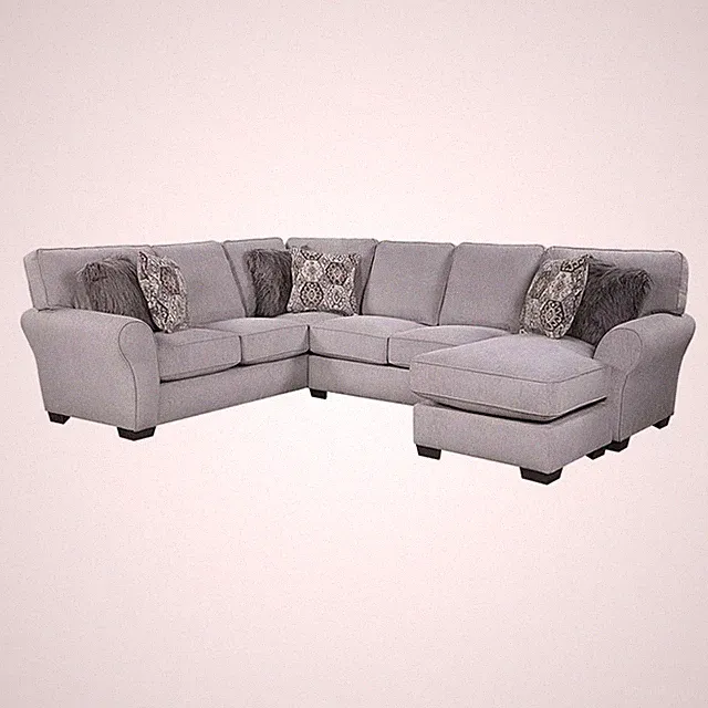 Pemberly Row Chenille 2-Piece Reversible Sectional with Faux Fur Pillows in Gray