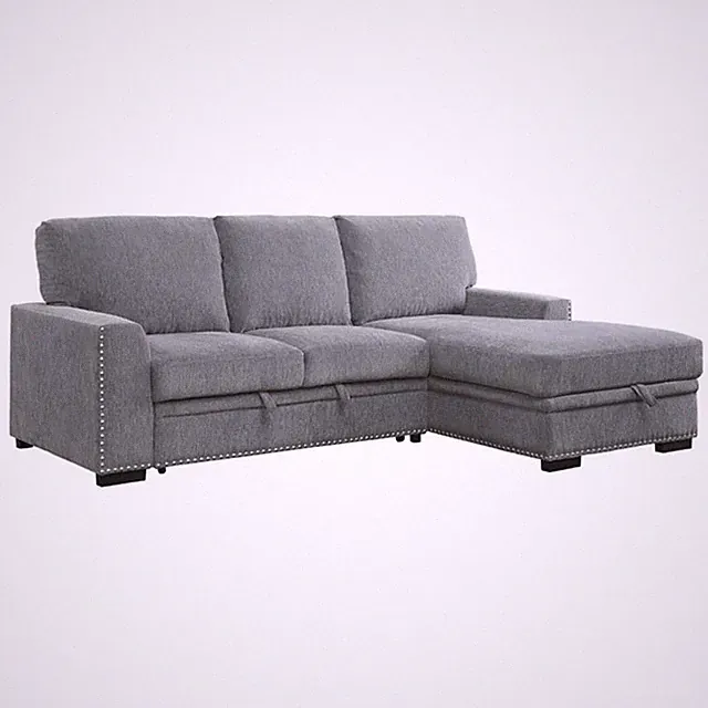 Pemberly Row Chenille Sectional with Pull-Out Bed and Storage in Dark Gray