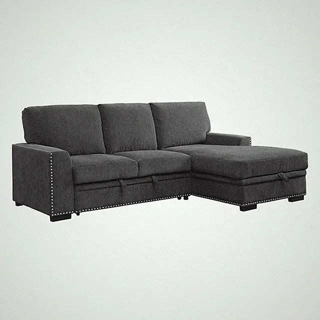 Pemberly Row Chenille Sectional with Right Chaise Pull-Out Bed & Storage in Gray