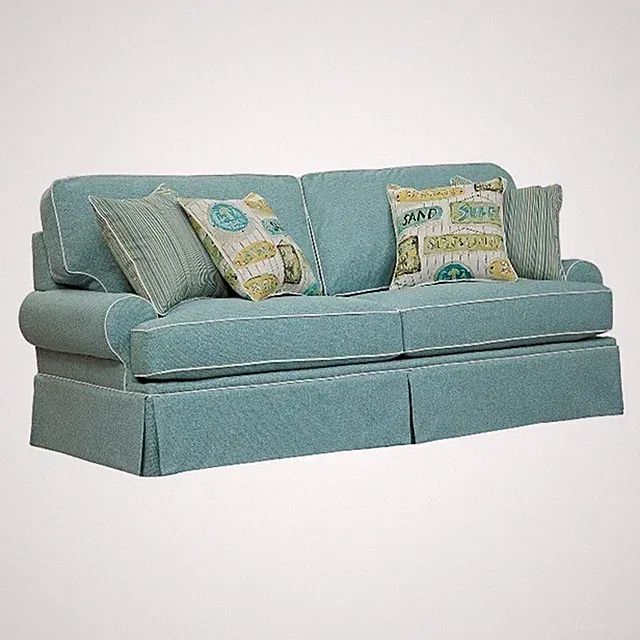 Pemberly Row Coastal Fabric Sofa in Turquoise with 4 Accent Pillows
