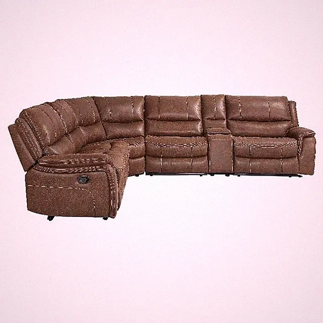 Pemberly Row Cocoa Brown Faux Leather 6-Piece Manual Reclining Sectional