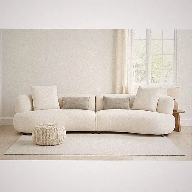 Pemberly Row Contemporary 120" Sectional 4-Seater Fabric Sofa - White