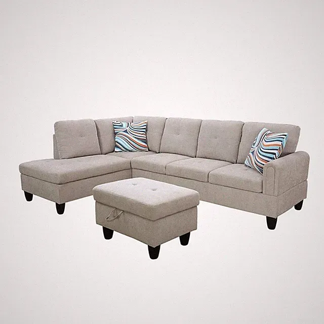 Pemberly Row Contemporary 3PC Left-Facing Sectional Sofa with Ottoman